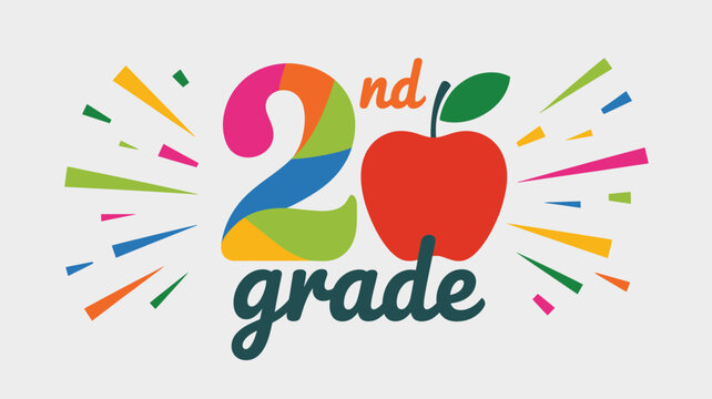 Vibrant Second Grade Text with a Fresh Red Apple and Colorful Streaks