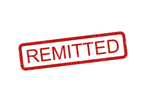 Red rubber stamp with the word remitted in a rectangular frame design isolated on transparent background