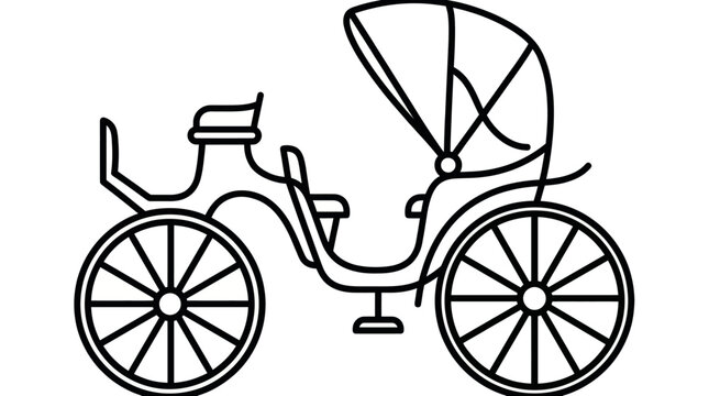 Antique horse-drawn carriage line icon.