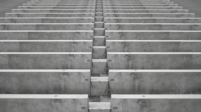 Concrete bleacher rows center aisle minimalist symmetry calm