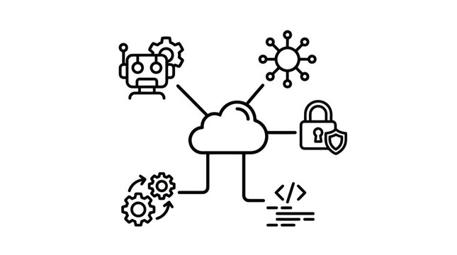 Artificial intelligence and cloud network icons.