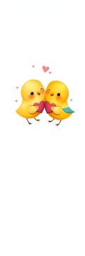 Cute birds with hearts isolated on white background, surrounded by subtle gradient, outdoor, feathers