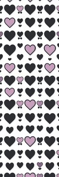 Geometric pattern of black heart icons on a white background, minimalist, ornate