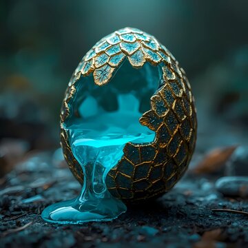 Futuristic glowing crystal egg glowing with blue light fantasy dragon or alien egg cyber mecha design concept