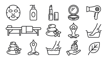 Fototapeta premium Beauty spa wellness and relaxation line icons.
