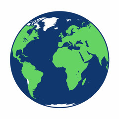 Fototapeta premium Stylized flat vector illustration of a planet earth globe showing green continents and blue oceans on a white background, representing global concept, ecology and environmental sustainability