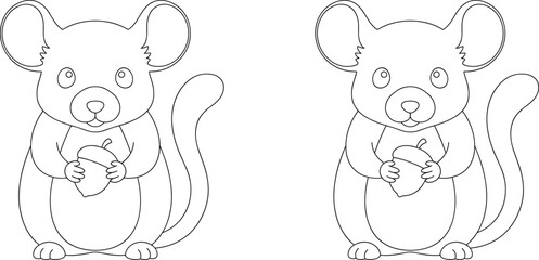 Cartoon mouse holding acorn in spot the difference activity illustration © MDSHAFIQUL