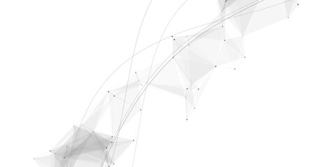 Abstract gray low poly plexus wave rising diagonally on white background © An