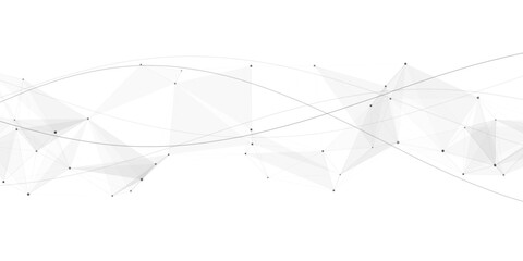 Light gray low poly polygon network banner with sweeping wave lines © An