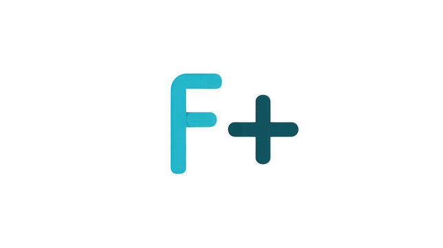 Letter F plus symbol combination displays a vibrant cyan and dark teal dual-tone design suitable for modern branding, user interface icons, or educational materials that focus on digital growth.