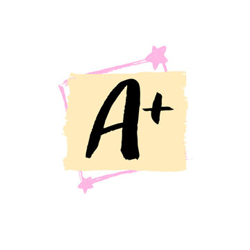 A Plus Grade Sticky Note Badge Vector, A+ School Rating Symbol, Excellent Academic Score Label, Hand Drawn Brush Typography, Star Teacher Feedback Sticker, Education Illustration