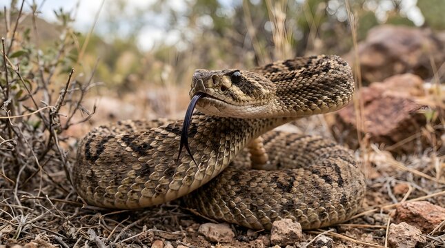 Rattlesnake curves and shows tongue