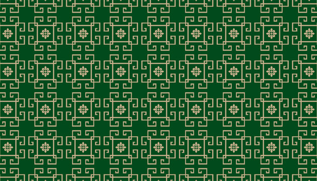 A rich, stunning green design with a golden Chinese floral pattern.
