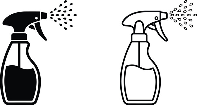 Two spray bottles with liquid mist icon set spray bottle spray nozzle mist effect cleaning isolated illustration domestic chemical dispenser supplies