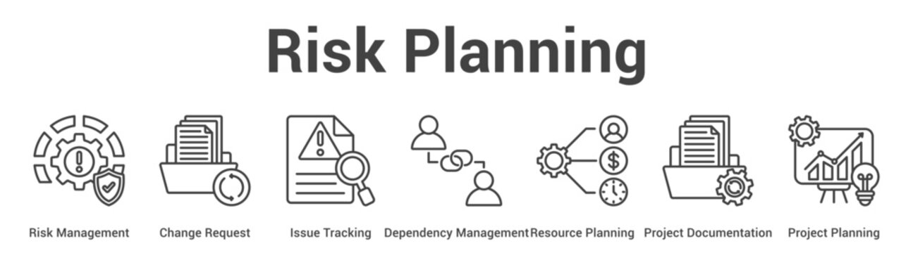 Risk Planning web banner icon vector illustration concept for business with icon of Risk Management, Change Request, Issue Tracking, Dependency Management, Resource Planning, Project Documentation,.