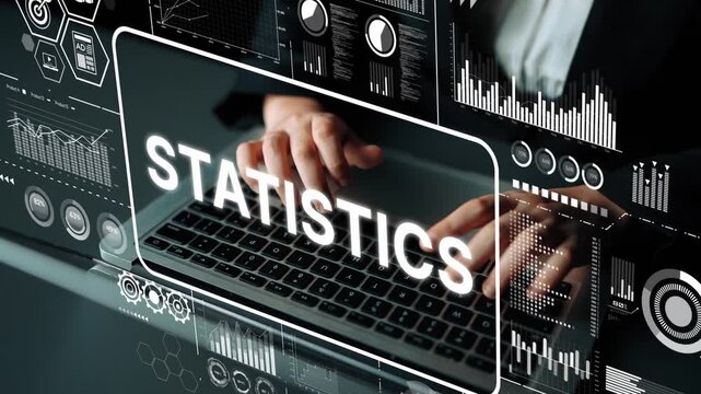 Professional Data Analysis with Statistics Visualization and Graphs on Laptop in Modern Office Environment. Asymptotic smart data analytic.