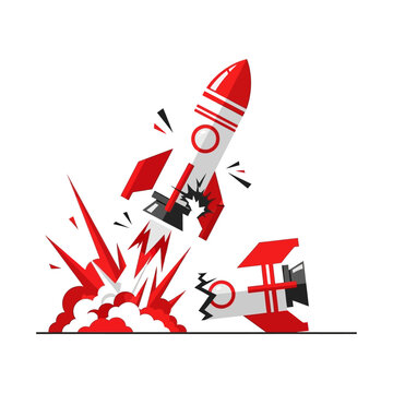exploding rocket crashes failing launch space mission disaster red and white rocket exploding mid-air