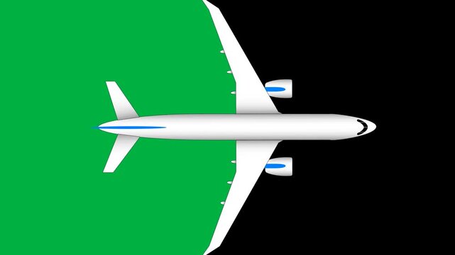 Animated Airplane transition flying horizontal and diagonal on green screen and transparent background. Suitable for editing transition with smooth motion for video overlay and motion graphic.