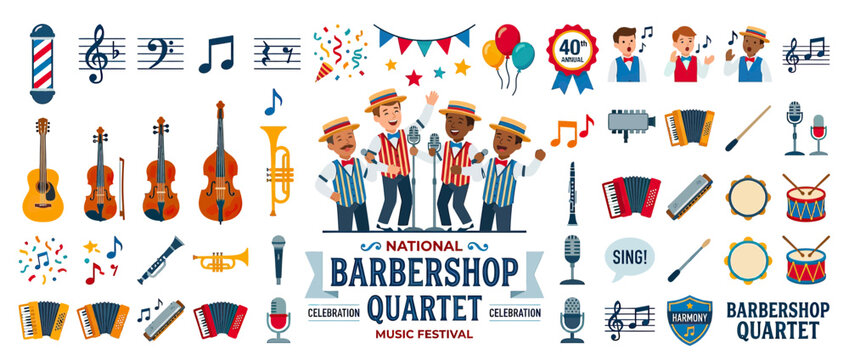 Retro Music Quartet and Instruments Illustration