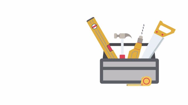 Professional toolkit with essential construction equipment isolated on white background.