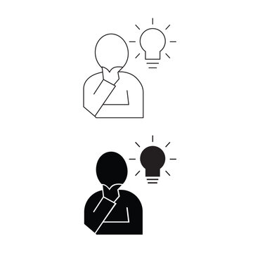 Man thinking with bright light bulb icon set creative idea solution vector.Editable stroke, Vector illustration, Line art Icon, Symbols.
