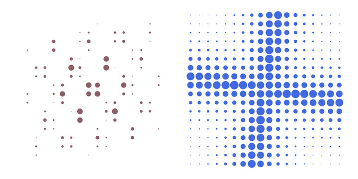 Abstract pixel art grid pattern with dots forming geometric shapes isolated on transparent background