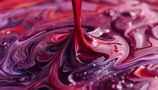 Thick paint or ink being poured or stirred viscous pigment