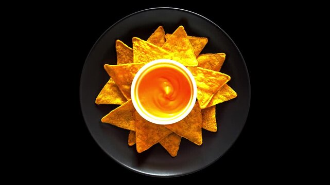 Crispy corn tortilla chips arranged in circular star pattern served