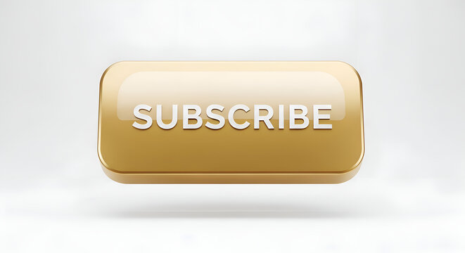Golden 3D subscribe button with glossy finish isolated on white background digital art