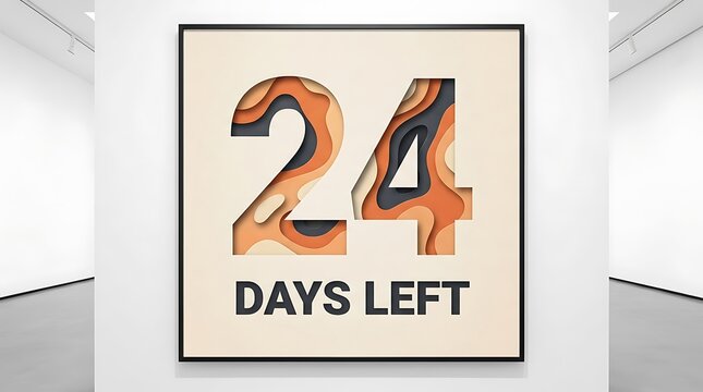 Modern countdown poster displaying orange twenty four days left typography design with displays framed countdown poster abstract anticipation