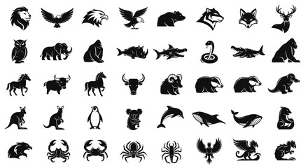 Fototapeta premium Diverse Animal Silhouettes Collection: Wildlife Icons and Symbols