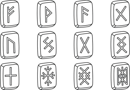 Ancient norse futhark runes engraved on stone tablets vector illustration featuring mystic viking alphabet symbols for divination scripts