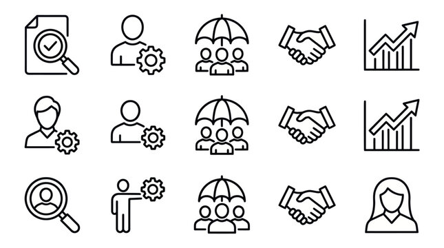 Human resources recruitment and corporate teamwork icons.