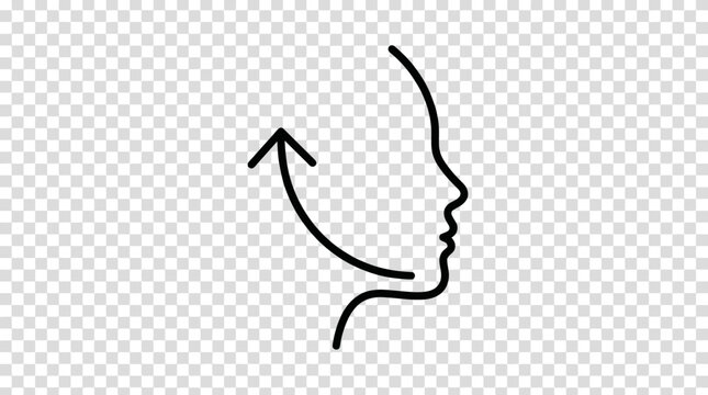 Human profile line art with chin lift arrow icon.