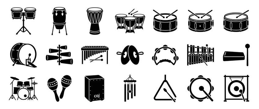 Collection of Various Musical Percussion Instruments Icons