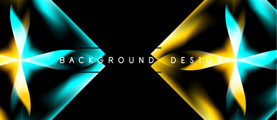 Abstract design features vibrant blue, yellow shapes against black backdrop. Modern, dynamic composition creates striking visual impact. © antishock