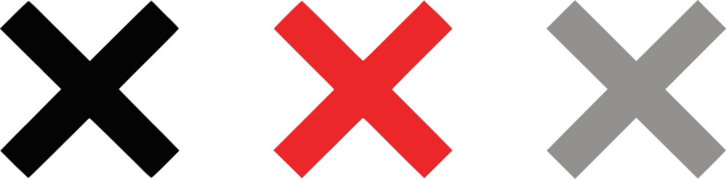 Cross mark icon set in black, red, and gray colors