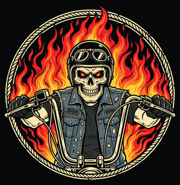 cool picture of a skull riding a chopper motorbike