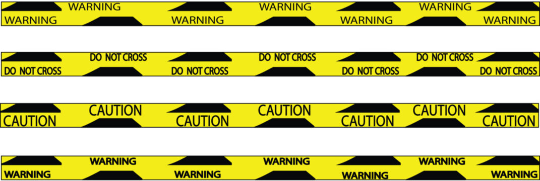 caution tape on a transparent background. Not cross area tape. tape set of yellow warning ribbons. various hazard warning tapes with caution danger keep out text. warning overlapping diagonally ribbon