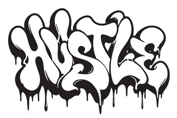 Simple vector street art of the word Hustle, designed with graffiti inspired typography, expressive strokes, and a bold urban visual identity. ©  the millo