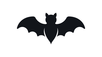 Fototapeta premium Black bat silhouette with open wings vector icon isolated on white background, minimalist flying bat symbol for Halloween graphic design.