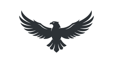 Fototapeta premium Flying eagle silhouette with open spread wings vector icon isolated on white background, minimalist hawk or falcon logo design.