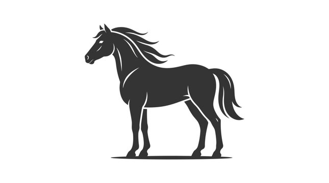 Majestic stallion horse silhouette vector icon isolated on white background, minimalist mustang side view full body standing logo design.