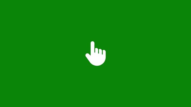Animated hand cursor clicking on green screen background, for ui ux, and web interaction, pointer animation