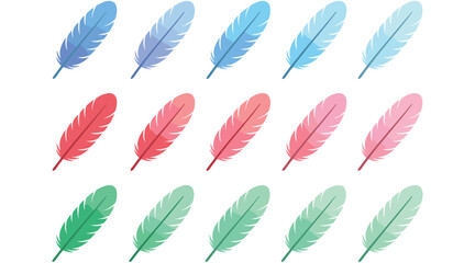 Fototapeta premium Colorful Bird Feather Icon Gradient Set with Pastel Blue Pink and Green Plume Elements for Native Tribal Branding and Soft Delicate Design Layouts