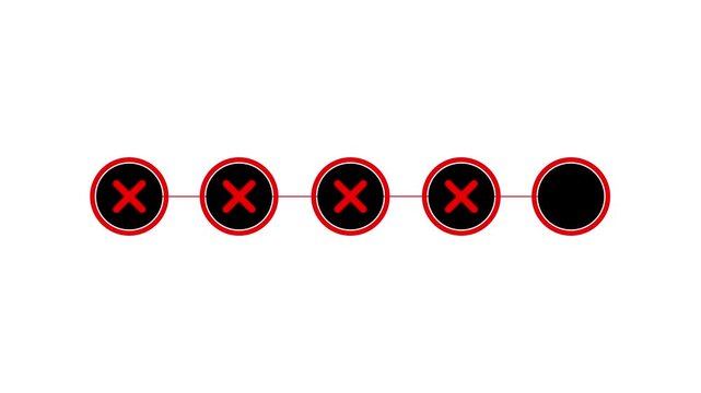 Animated progress bar with red x for error and failure status tracking loading