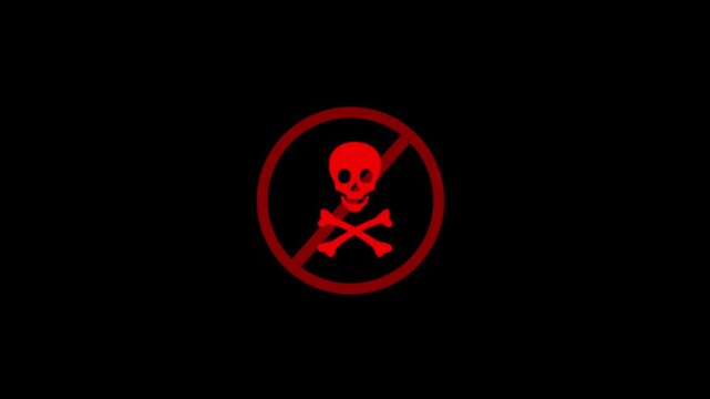Warning Sign with Skull and Crossbones Icon with 4k video animation.
