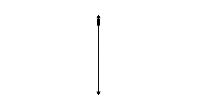Minimalist vertical arrow loading animation, black line on white background, motion