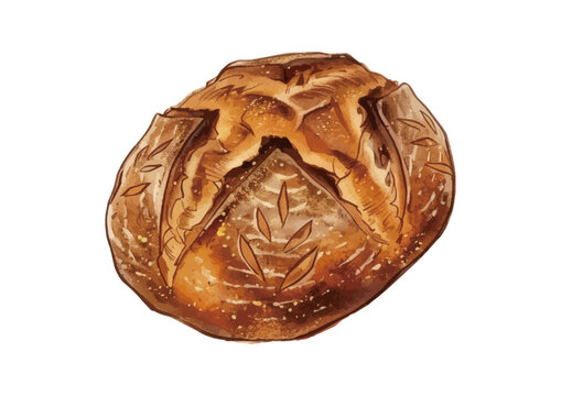 Item-style fresh baked bread illustration, elegant glossy golden wheat loaf with melted butter drips and steaming heat waves for bakery gourmet branding ／ シズル感のあるパンのイラスト