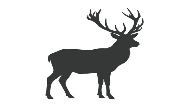 Stag silhouette stands in a profile view to showcase its full body and large impressive crown of antlers.